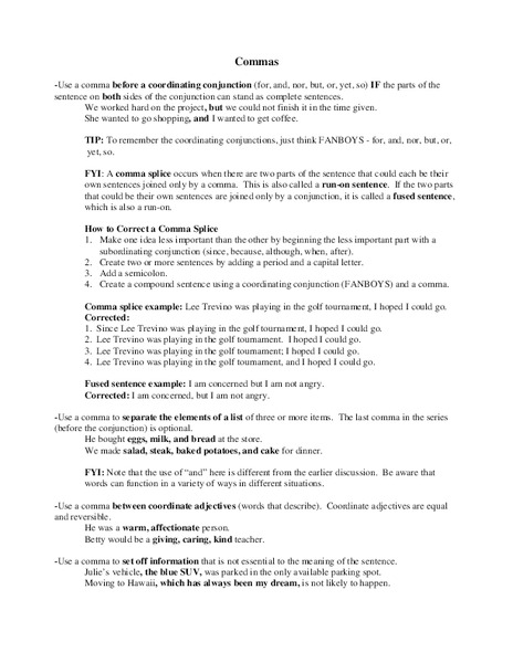 Commas Handout