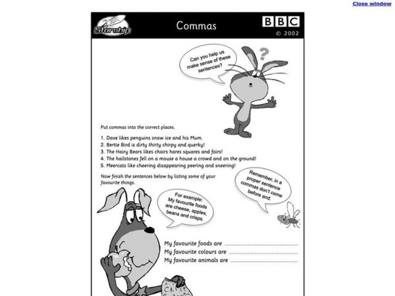 Commas Worksheet