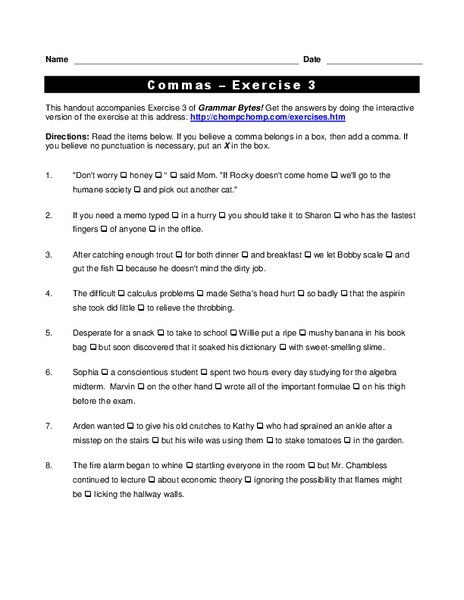 Commas Worksheet