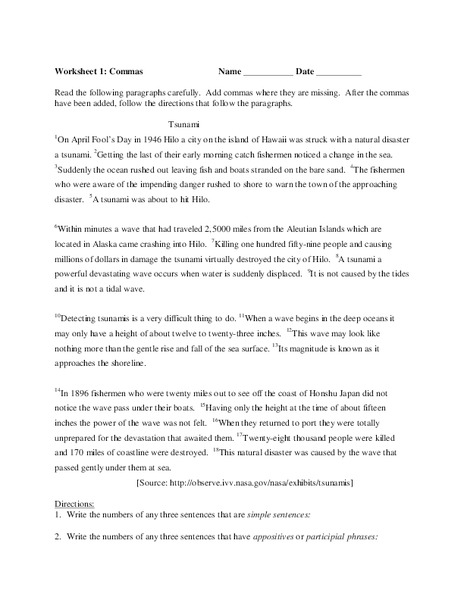Commas Worksheet