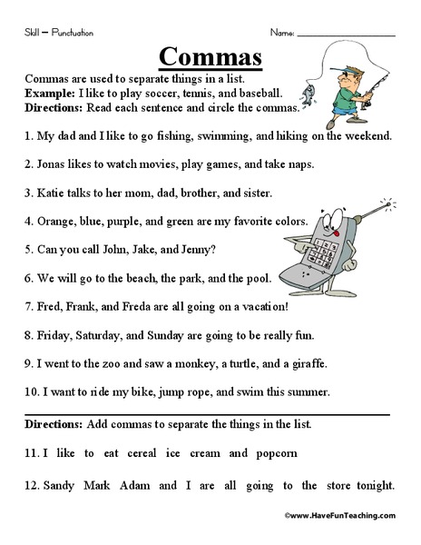 Commas Worksheet