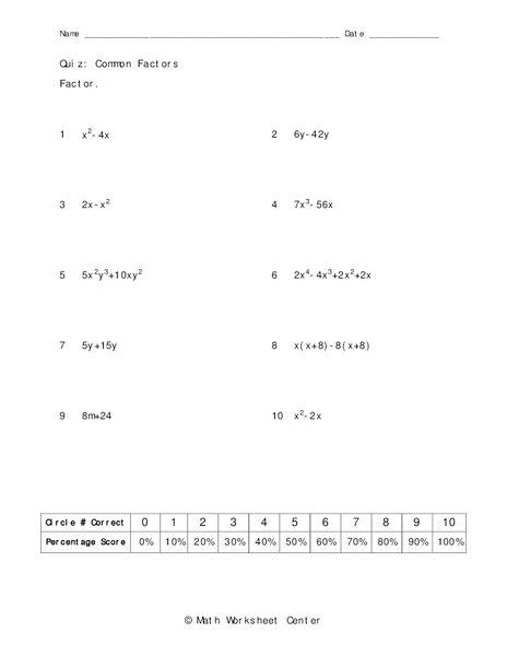 Common Factors Worksheet