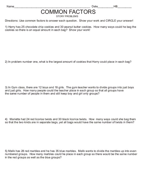 Common Factors Lesson Plan