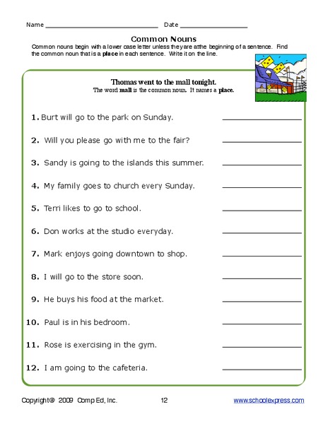 Common Nouns Worksheet