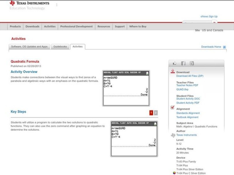 Quadratic Formula Lesson Plan
