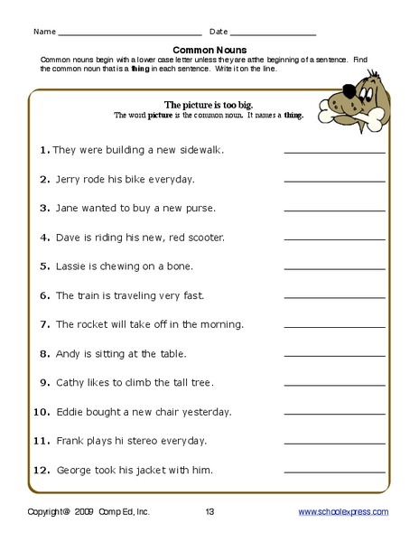 Common Nouns Worksheet