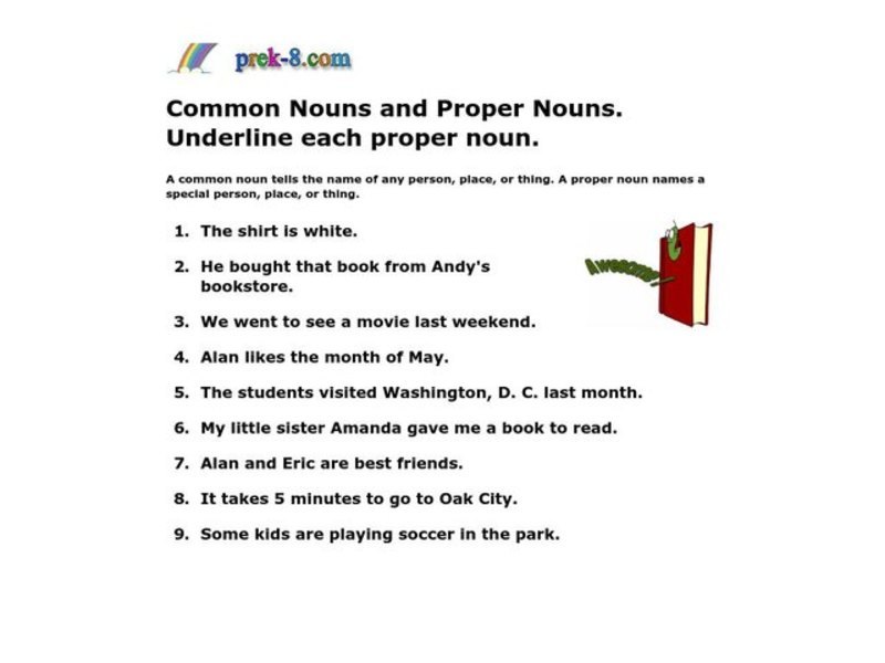 Common Nouns and Proper Nouns Worksheet
