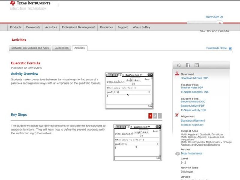 Quadratic Formula Lesson Plan