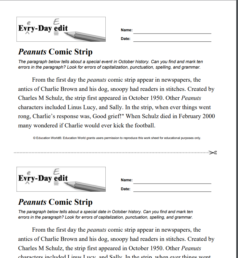 Every Day Edit - "Peanuts" Comic Strip Activity