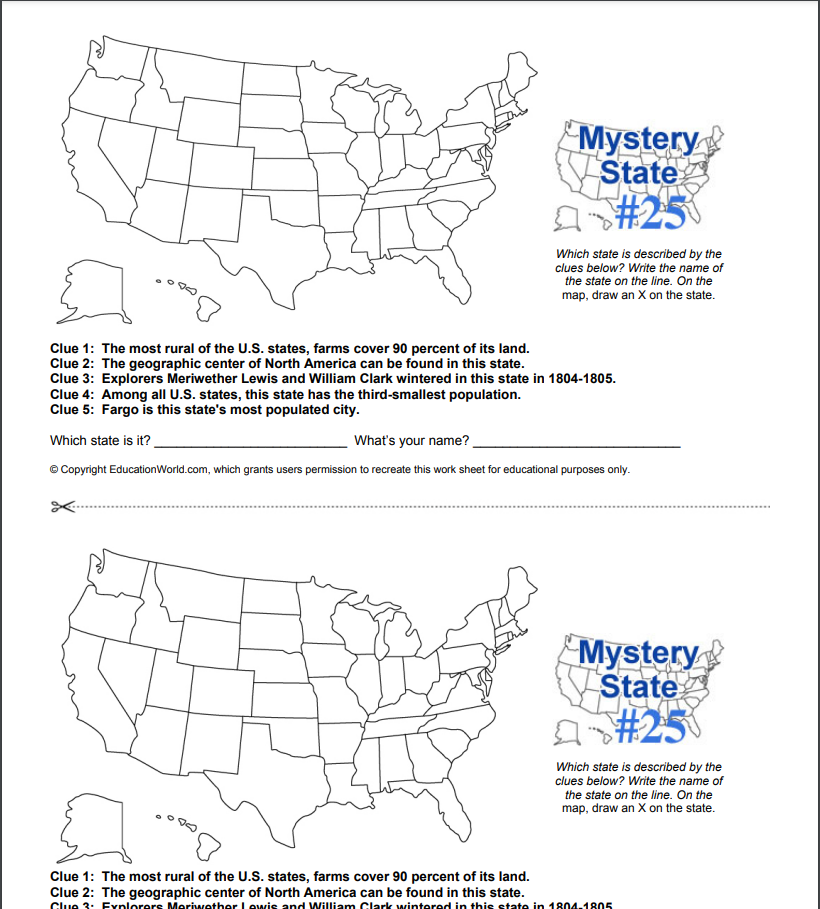Mystery State #25 Worksheet