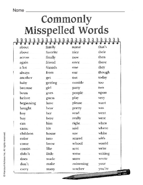 Commonly Misspelled Words Organizer