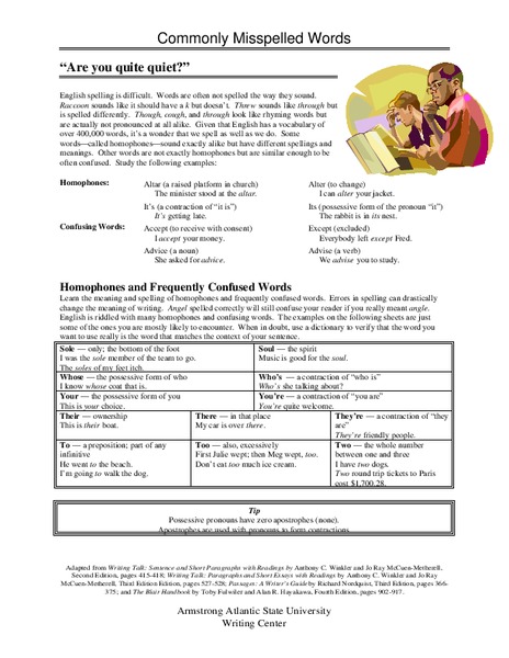 Commonly Misspelled Words Worksheet