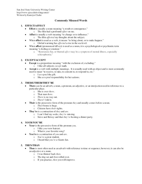 Commonly Misused Words Handout