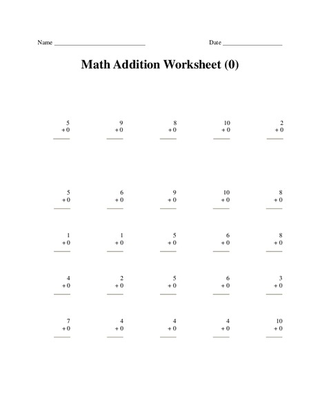Math Addition Worksheet (0) Worksheet