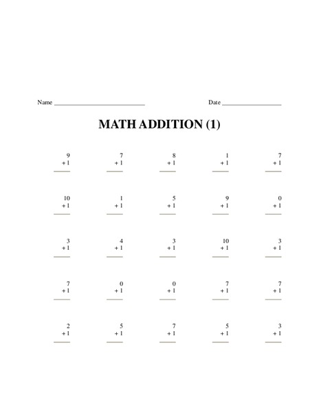 Math Addition (1) Worksheet