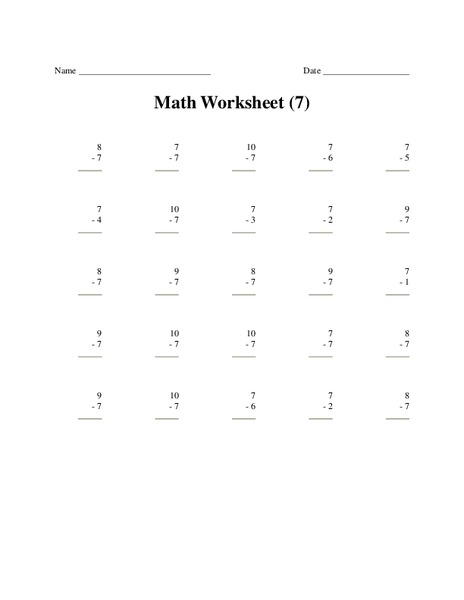 Math Worksheet (7) Worksheet