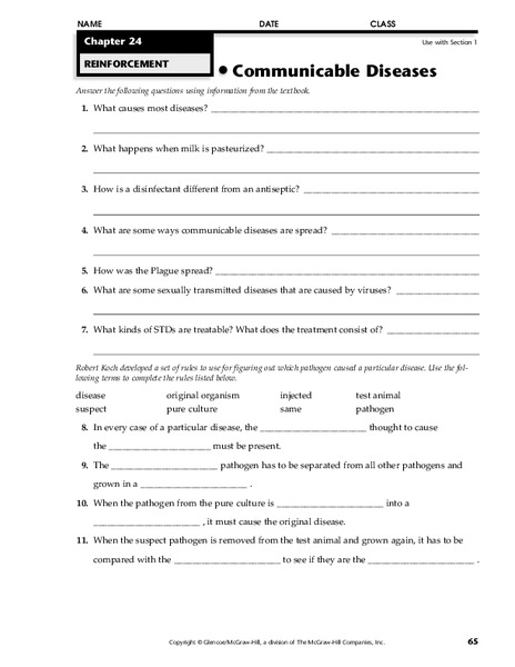 Communicable Diseases Worksheet