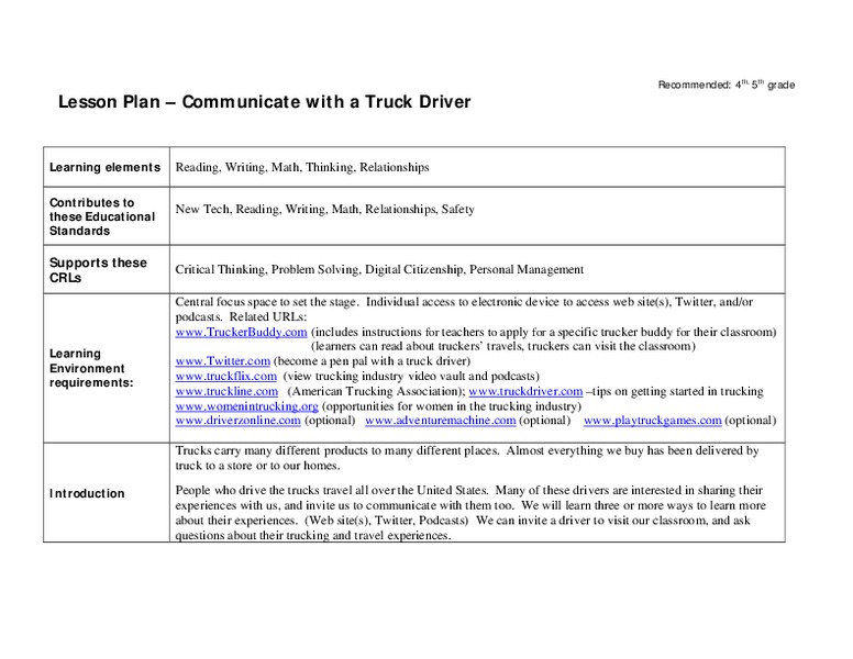 Communicate with a Truck Driver Lesson Plan