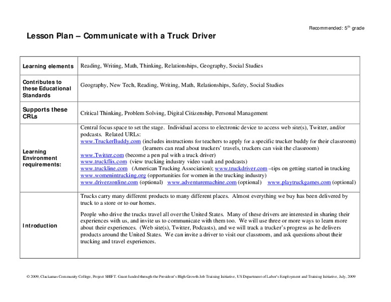 Communicate with a Truck Driver Lesson Plan