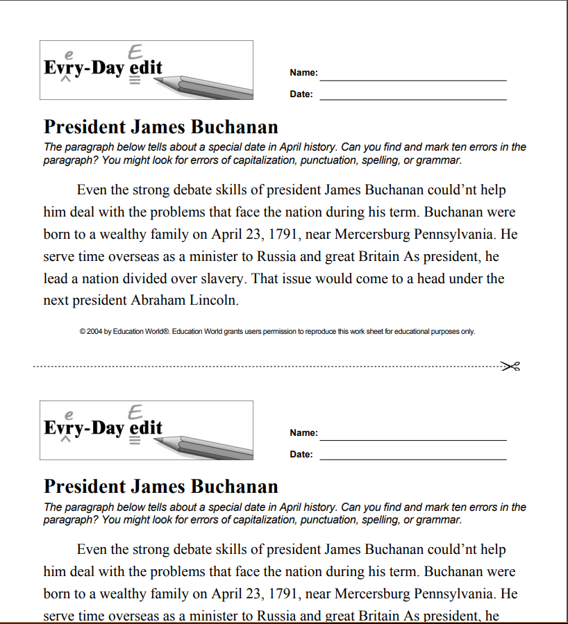 Every-Day Edit: President James Buchanan Activity