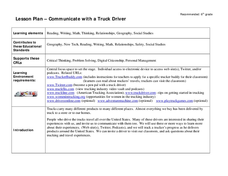 Communicate with a Truck Driver Lesson Plan
