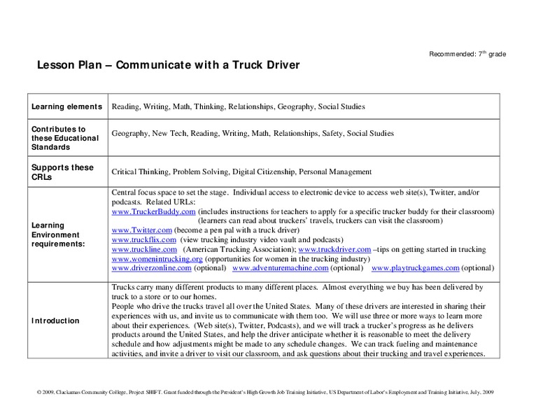 Communicate with a Truck Driver Lesson Plan