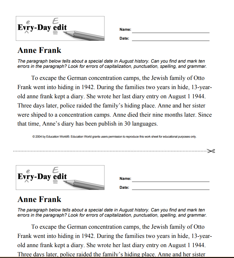 Every-Day Edit: Anne Frank Activity