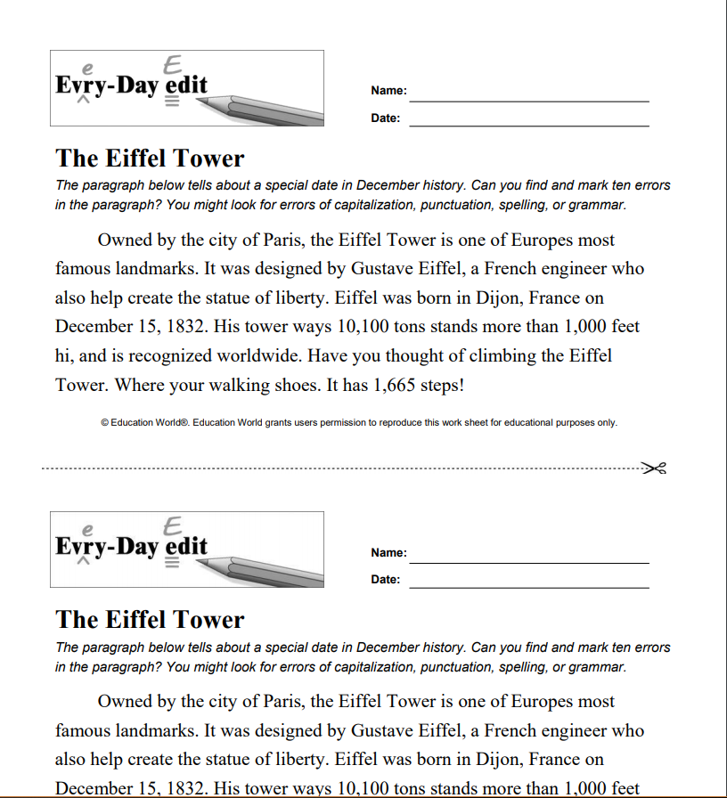 Every-Day Edit: The Eiffel Tower Activity