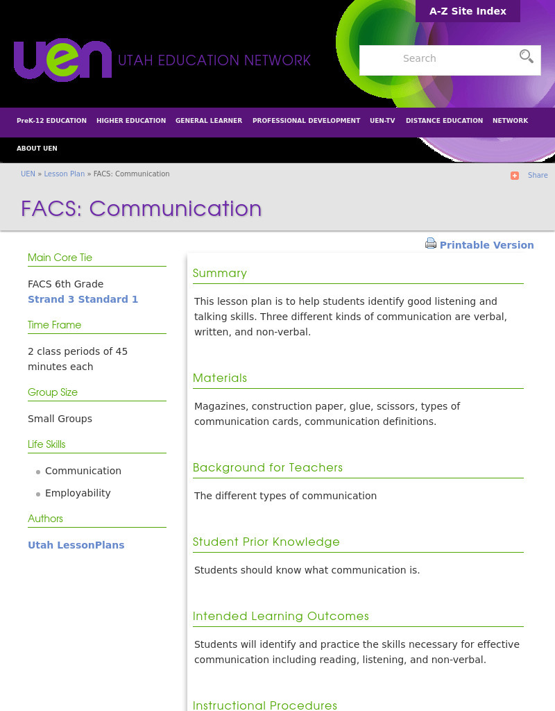 Communication Lesson Plan