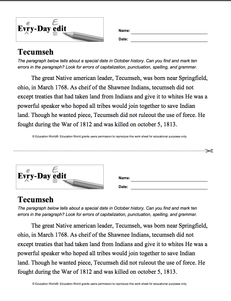 Every Day Edit - Tecumseh Activity