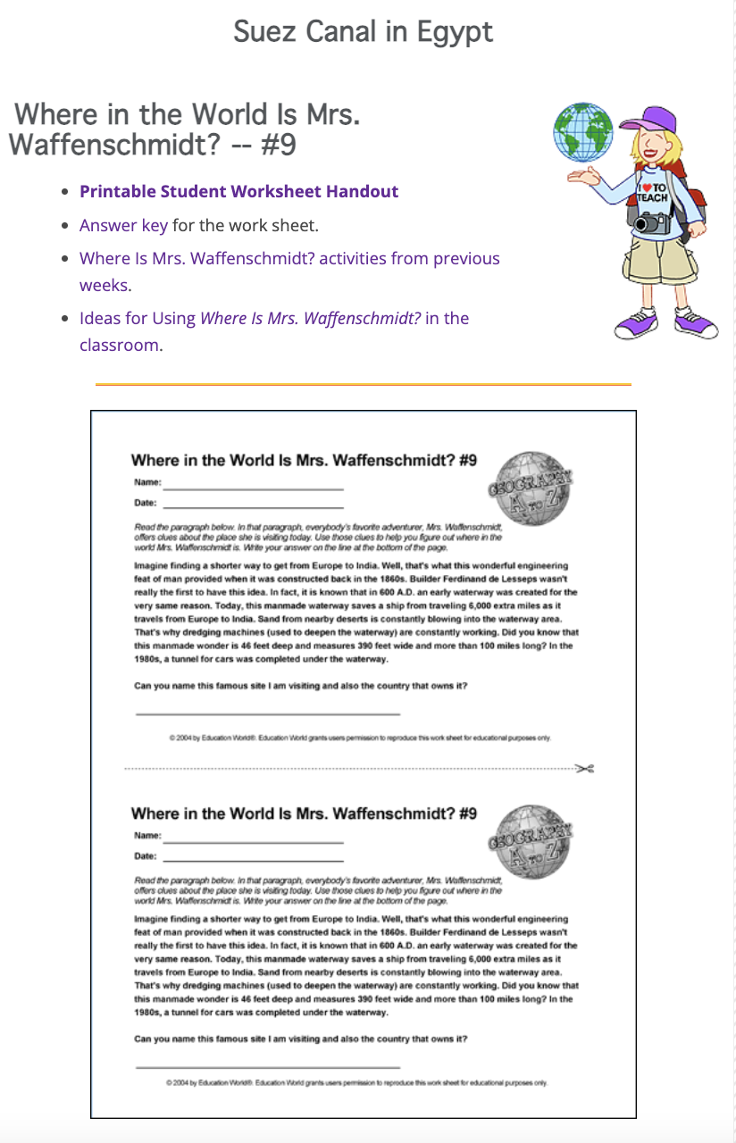 Where in the World is Mrs. Waffenschmidt? #9 Worksheet