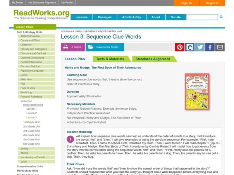 Sequence Clue Words Lesson Plan