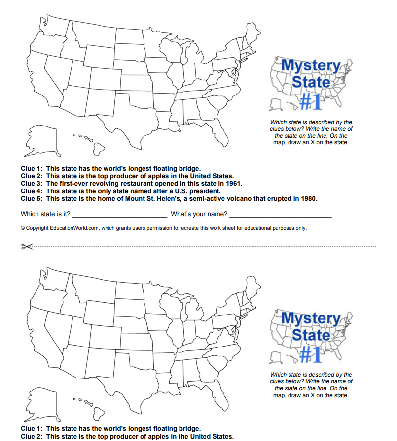 Mystery State #1 Worksheet