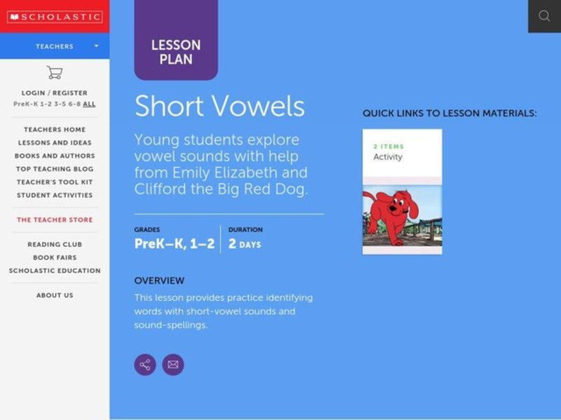 Short Vowels With Clifford Lesson Plan