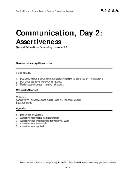 Communication, Day 2: Assertiveness Lesson Plan