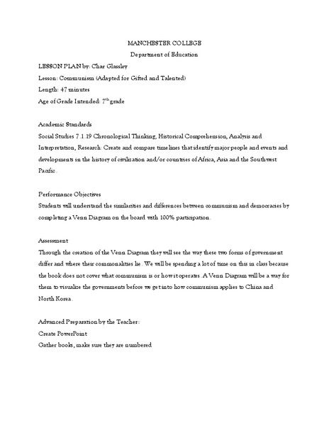 Communism Lesson Plan