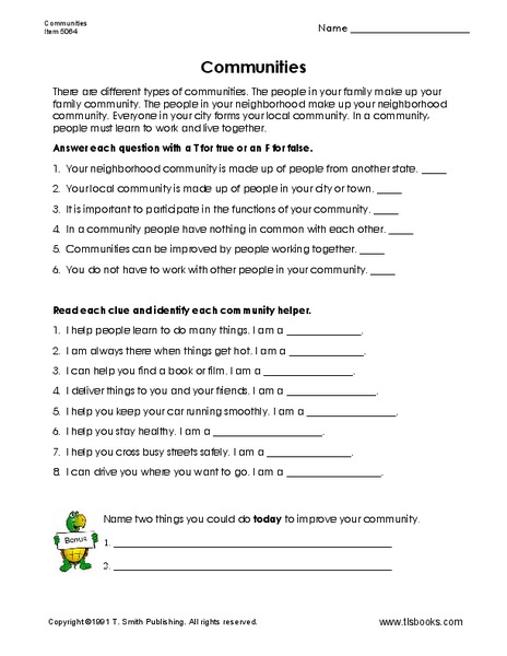 Communities Worksheet