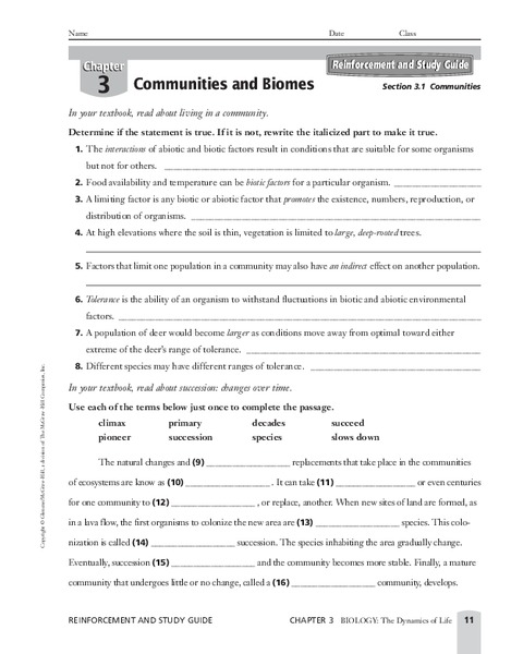 Communities and Biomes Worksheet