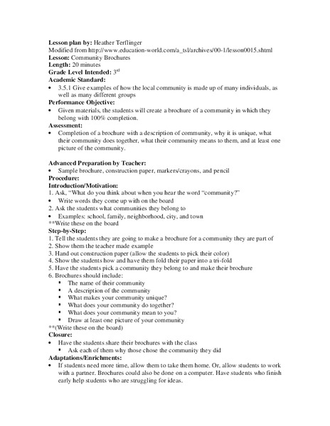 Community Brochures Lesson Plan