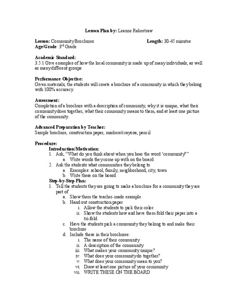 Community Brochures Lesson Plan