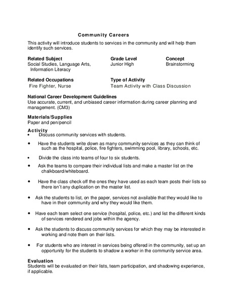 Community Careers Lesson Plan