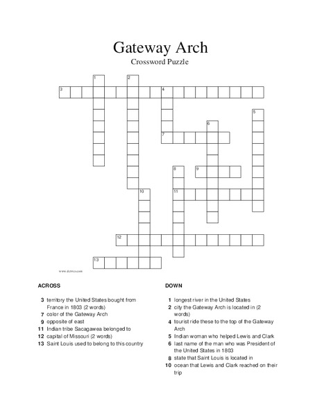 Gateway Arch Crossword Puzzle Worksheet