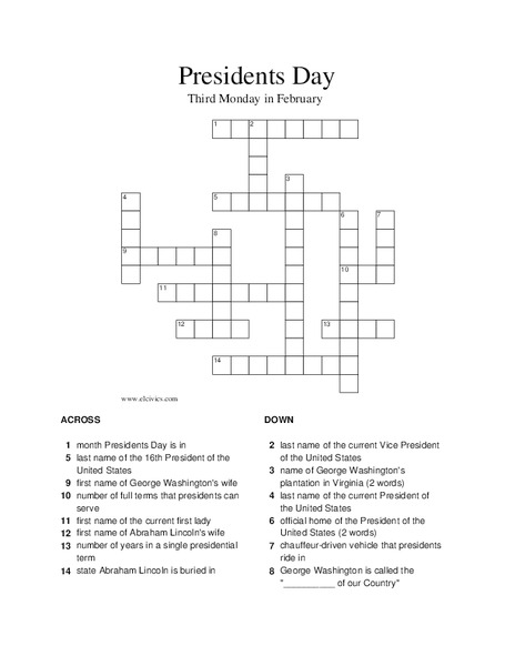 Presidents' Day - Third Monday in February Worksheet