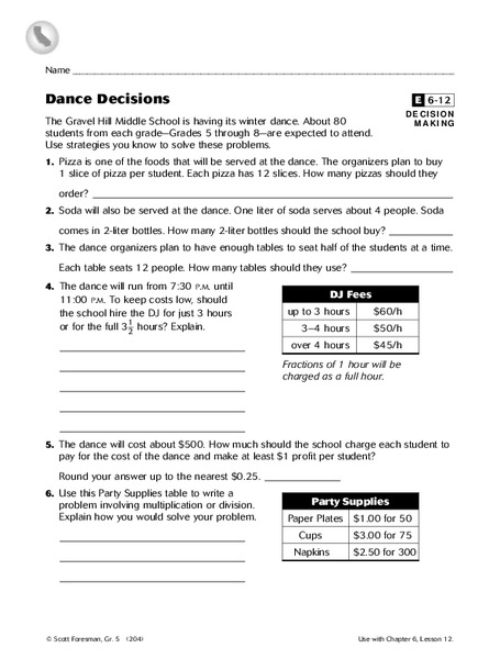 Dance Decisions Worksheet