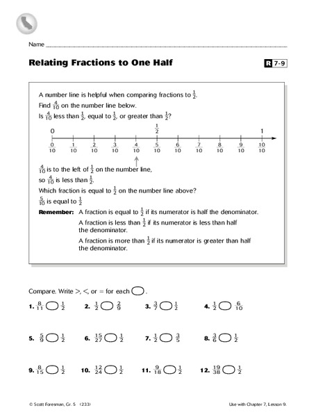Relating Fractions to One Half Worksheet