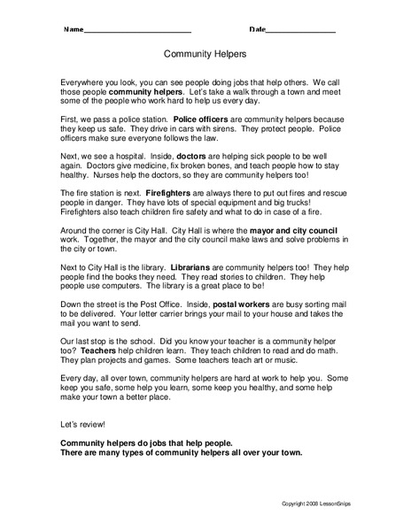 Community Helpers Worksheet