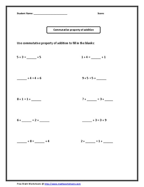 Commutative Property of Addition Worksheet