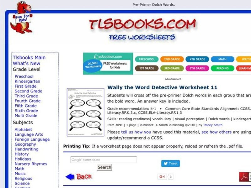 Wally the Word Detective Worksheet