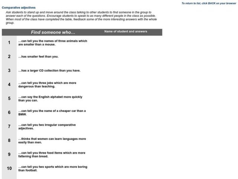 Comparative Adjectives Worksheet