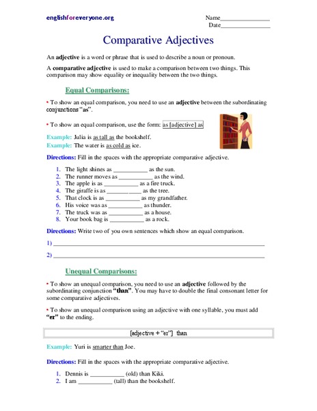 Comparative Adjectives Worksheet